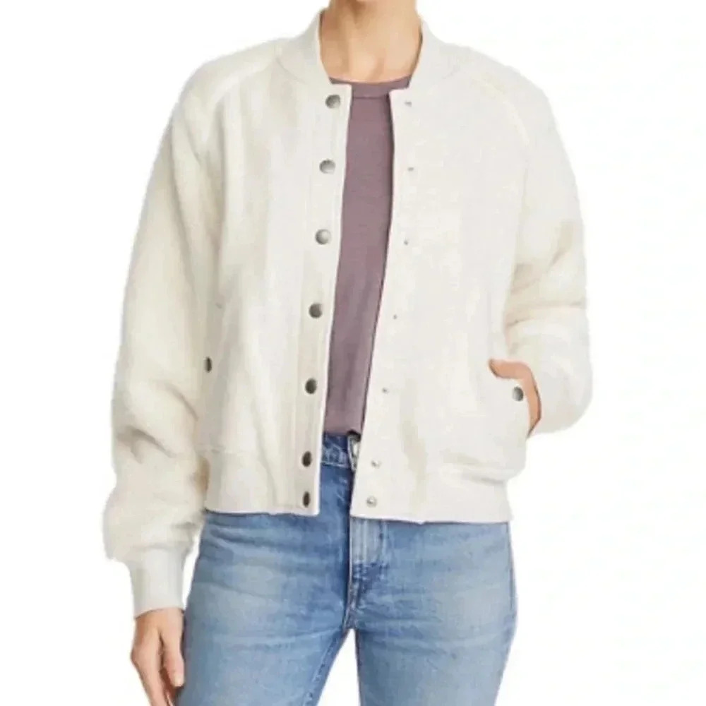 RAG & BONE EUC Ivory Sherpa Varsity Jacket Baseball - Picture 2 of 8